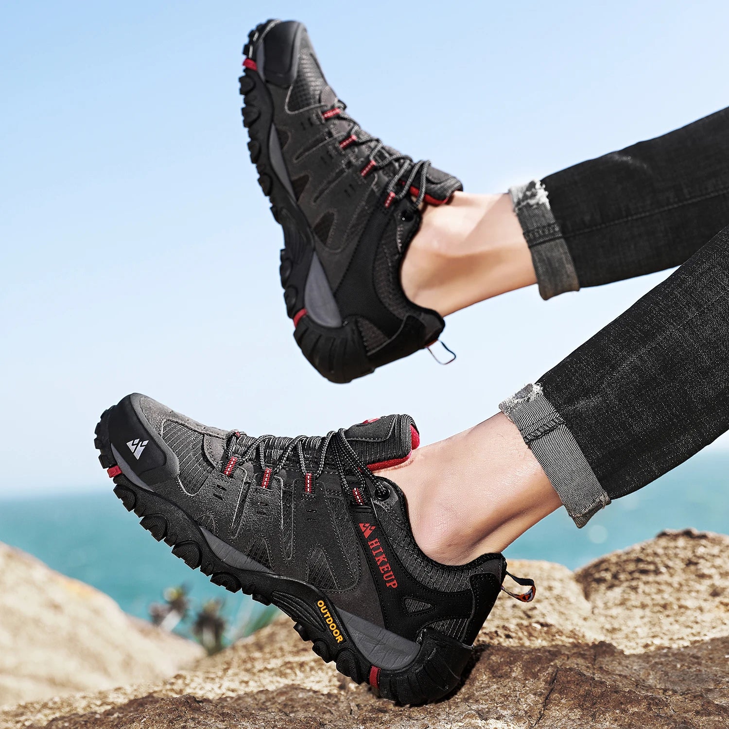 HIKEUP Men's Suede Leather Hiking Shoes – Outdoor Trekking